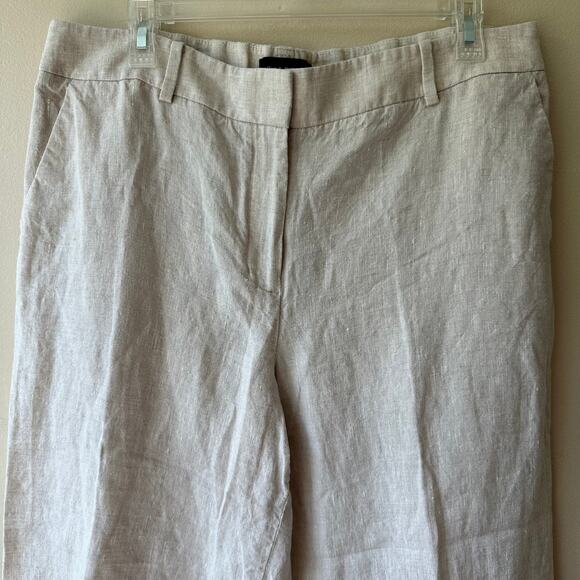 Talbots 100% Linen Wide Leg Crop Pants Trousers Comfort Waist Tan 12 Coastal - Picture 4 of 12